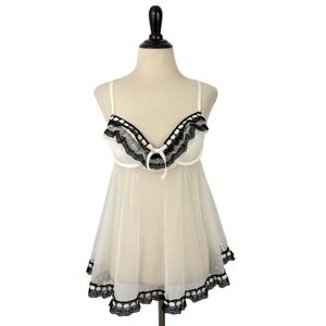 JEZEBEL Babydoll Lace Sheer Bra TOP Mesh S White Black Indie Sleeze Y2K Lingerie
